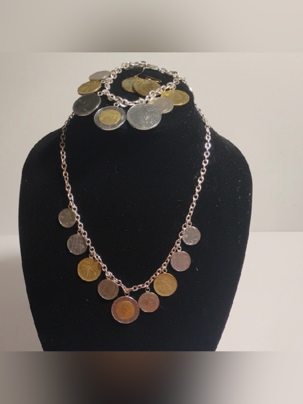 Milor Rare Mixed .925 Metal Coins Charm Necklace, Bracelet & Earrings Set